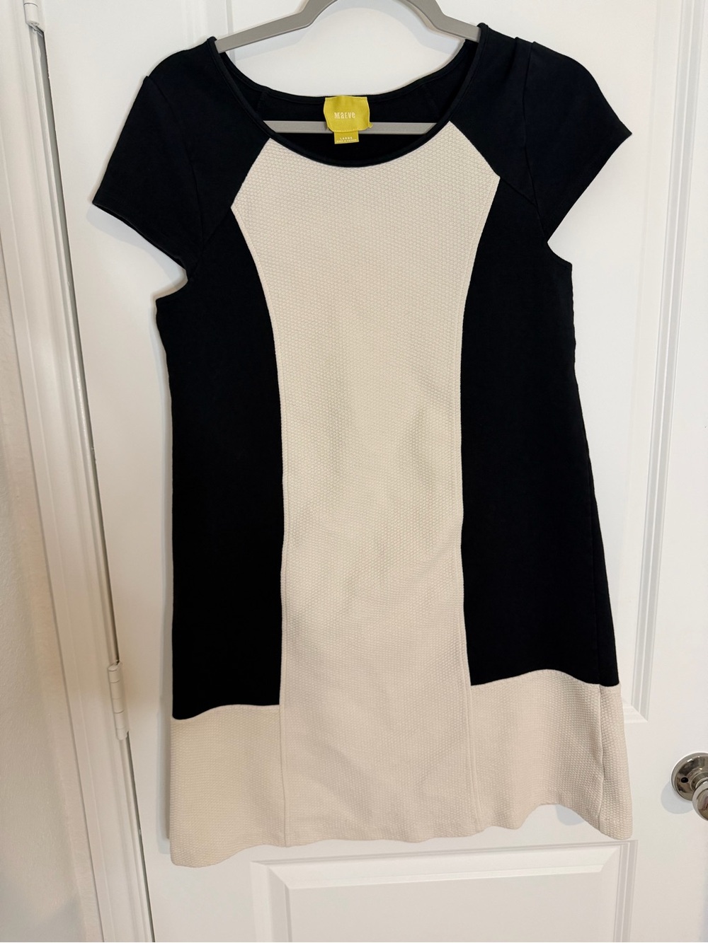 Maeve Black and Cream Colorblock Midi Dress